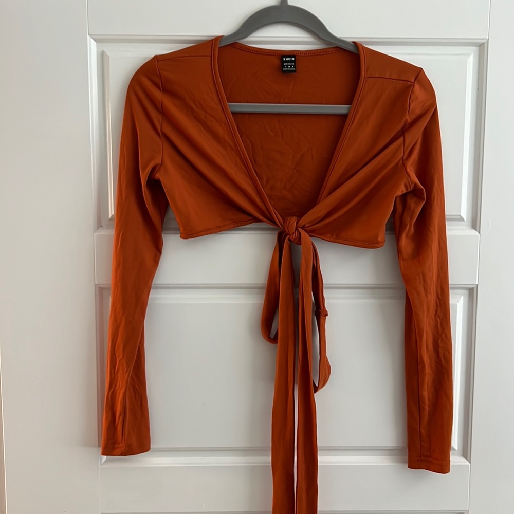 Shein Women's Knot Front Crop Top Burnt Orange Size S